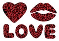 Valentine`s day animal print. Leopard heart lips vector illustration